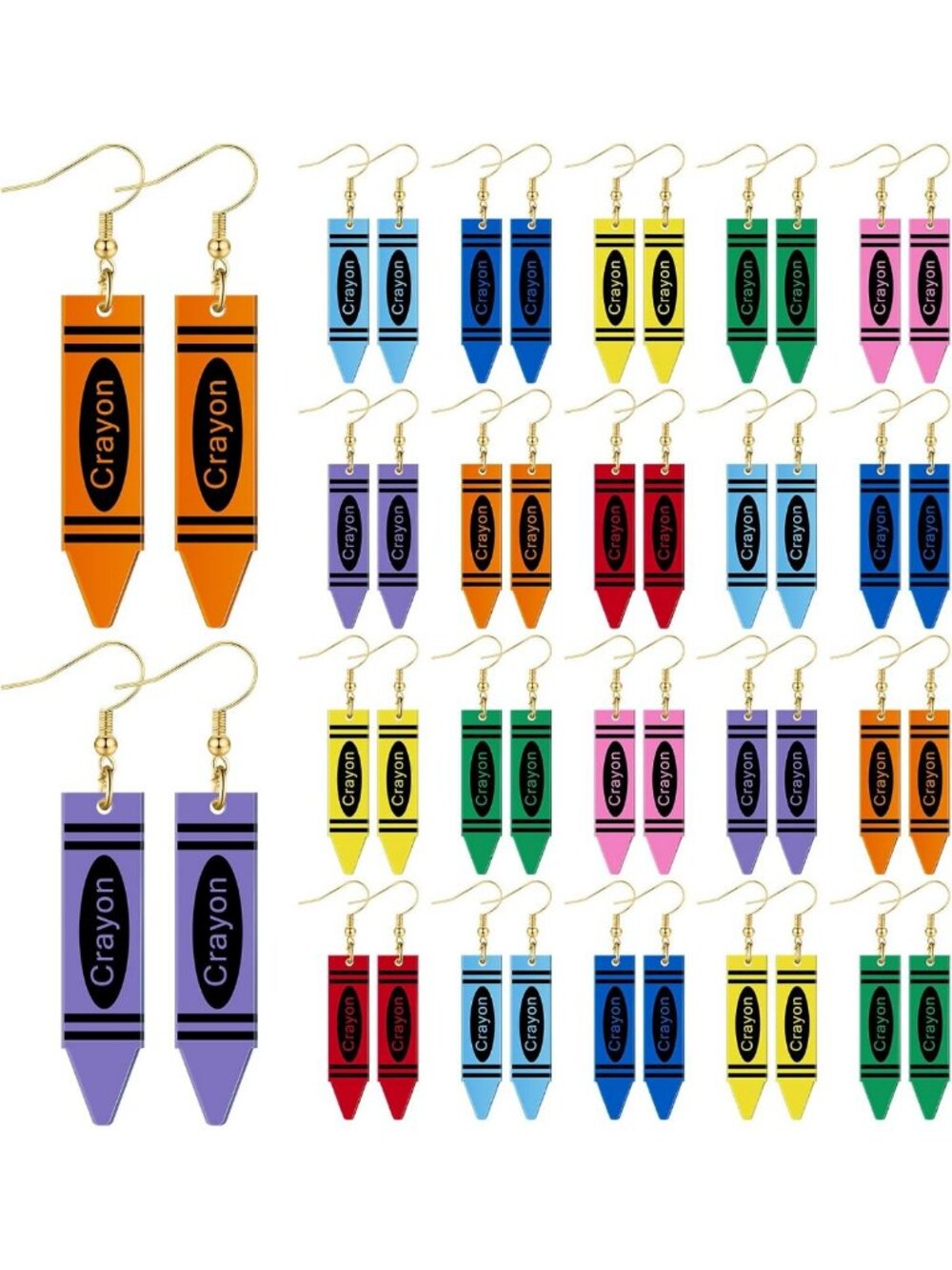 24 Pairs Fun Back to School Earrings for Women - Creative Teacher Gifts, Dangle